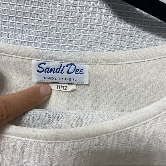 Vintage Sandi Dee White Lace Pleated layered Dress Size 11/12 - Picture 3 of 7